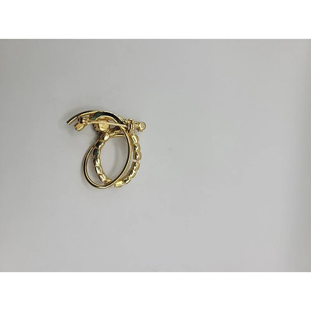 Blue Rhinestone Brooch Gold Tone Circle Swirl Vintage Style‎ Sapphire Color Pin